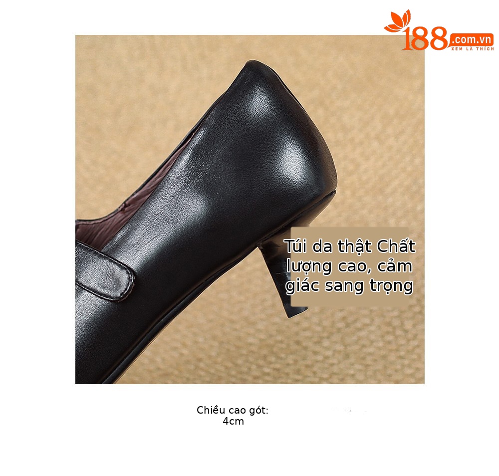 Giày nữ gót trung bình 4 cm mũi vuông da cừu phong cách bà ngoại đơn giản đi làm — màu nâu chi tiết 20
