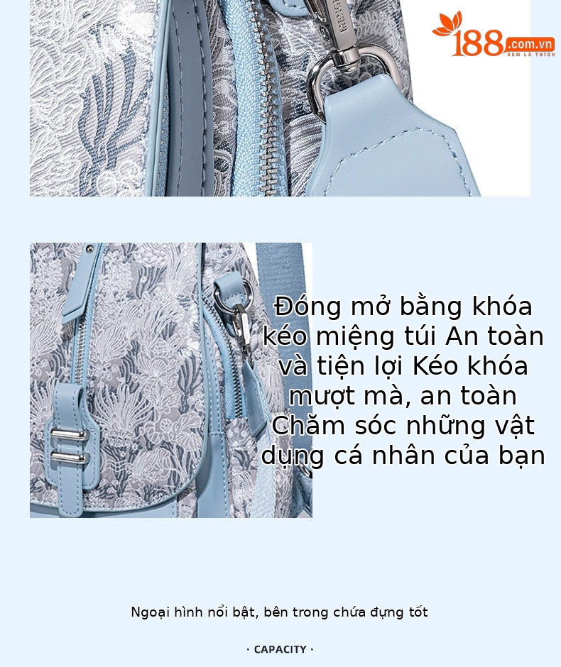 Ba lô nữ thêu họa tiết thiết kế mới xuân hè 2026, túi đeo chéo kiêm túi tote đựng laptop chi tiết 7