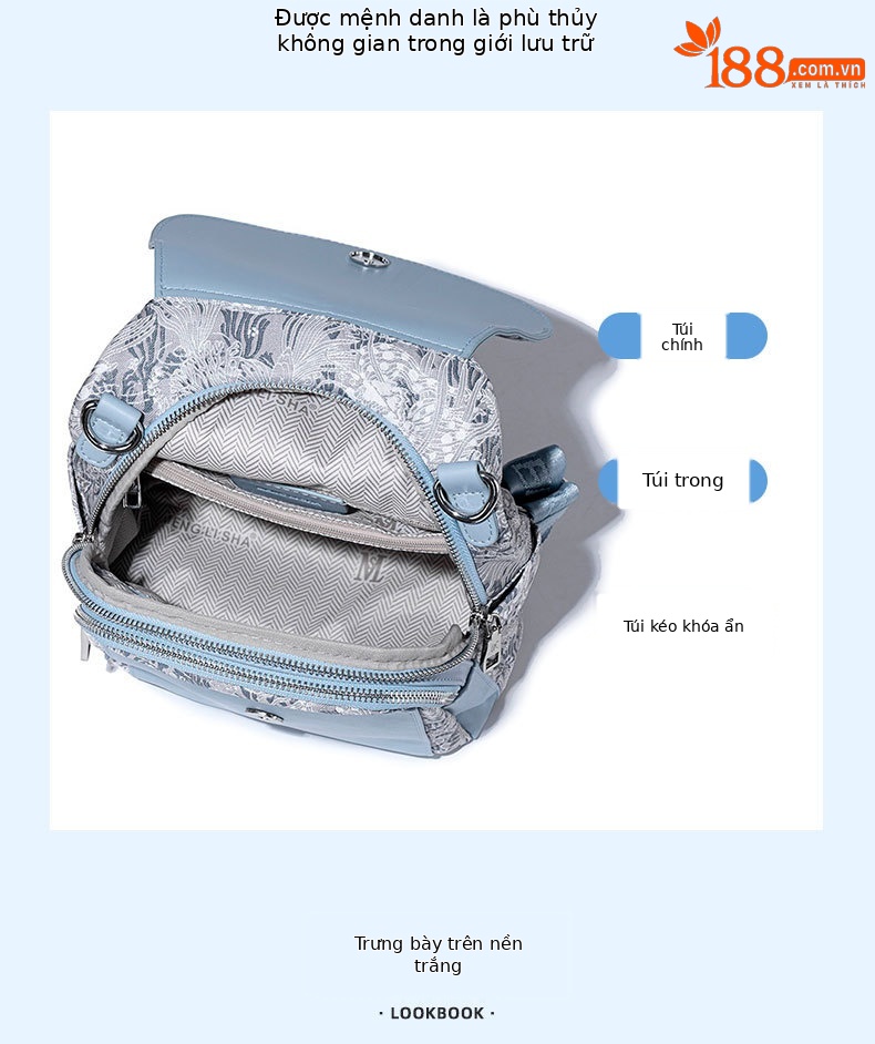 Ba lô nữ thêu họa tiết thiết kế mới xuân hè 2026, túi đeo chéo kiêm túi tote đựng laptop chi tiết 8