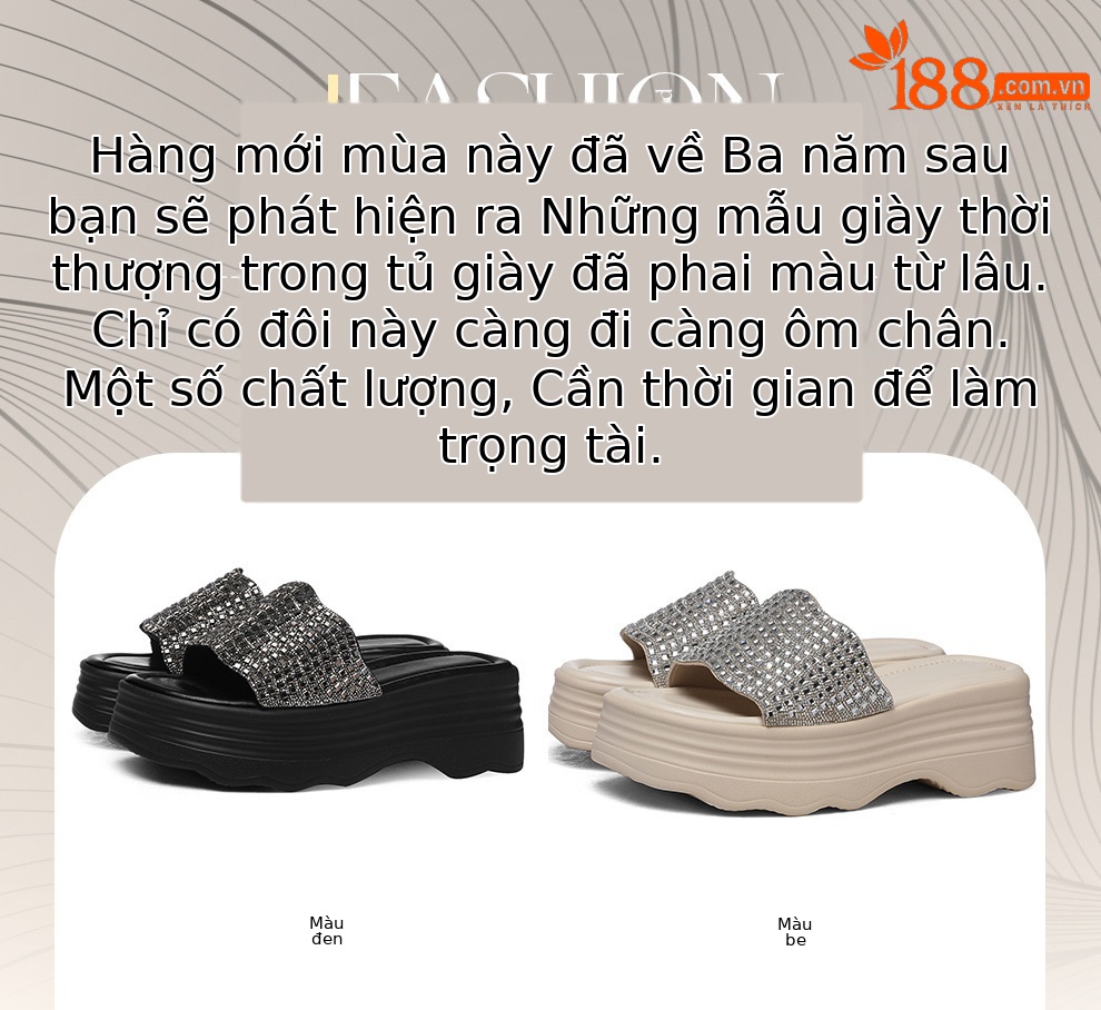 Sandal nữ đế dày đính đá lấp lánh phong cách thời trang — 6075 Màu be, 6075 Da đen chi tiết 1