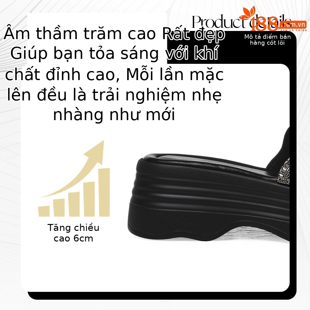 Sandal nữ đế dày đính đá lấp lánh phong cách thời trang — 6075 Màu be, 6075 Da đen chi tiết 3