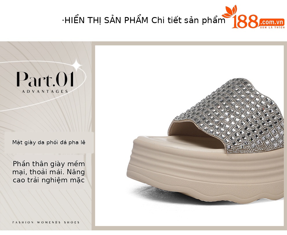 Sandal nữ đế dày đính đá lấp lánh phong cách thời trang — 6075 Màu be, 6075 Da đen chi tiết 20