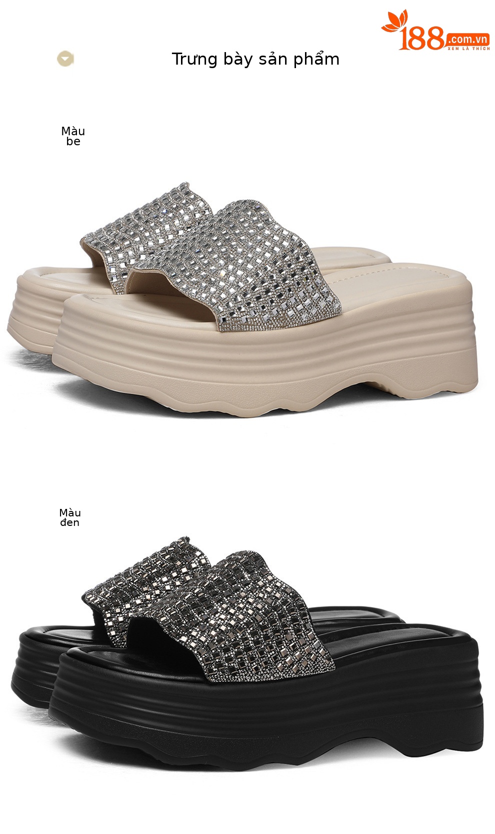 Sandal nữ đế dày đính đá lấp lánh phong cách thời trang — 6075 Màu be, 6075 Da đen chi tiết 23