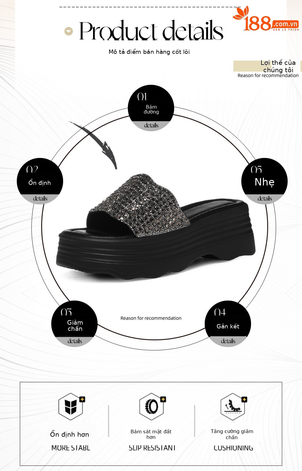 Sandal nữ đế dày đính đá lấp lánh phong cách thời trang — 6075 Màu be, 6075 Da đen chi tiết 2