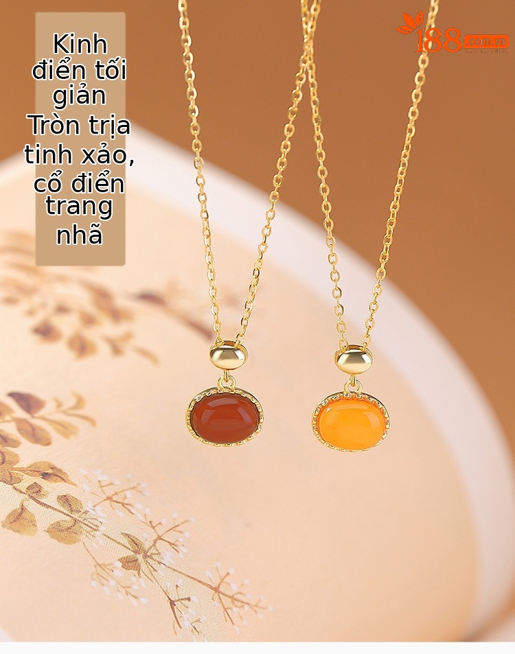 Mặt dây chuyền bạc S925 mạ vàng phối đá onyx đỏ hình học đơn giản — Mật sáp chi tiết 1