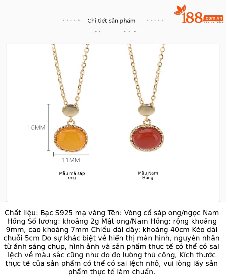 Mặt dây chuyền bạc S925 mạ vàng phối đá onyx đỏ hình học đơn giản — Mật sáp chi tiết 2