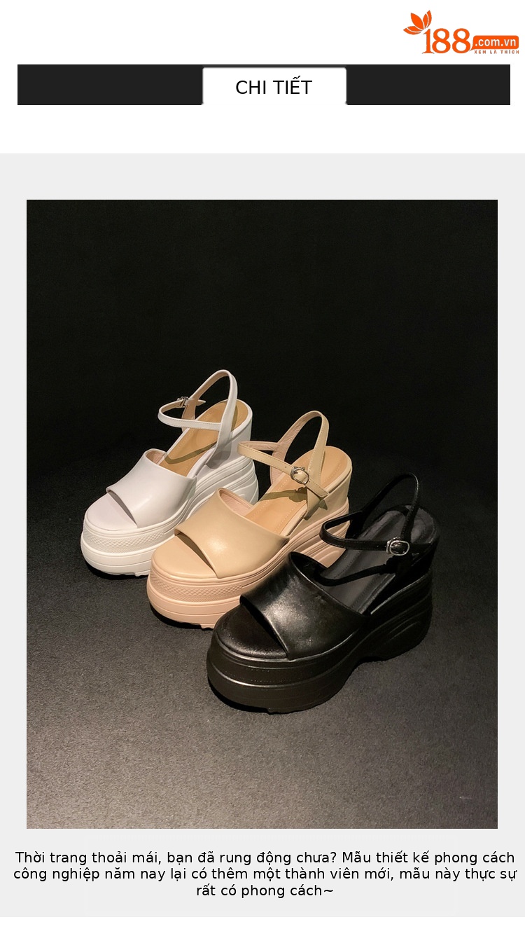 Sandal nữ đế dày da bò cao gót 14 cm phong cách La Mã — màu đen, màu trắng, màu mơ chi tiết 2