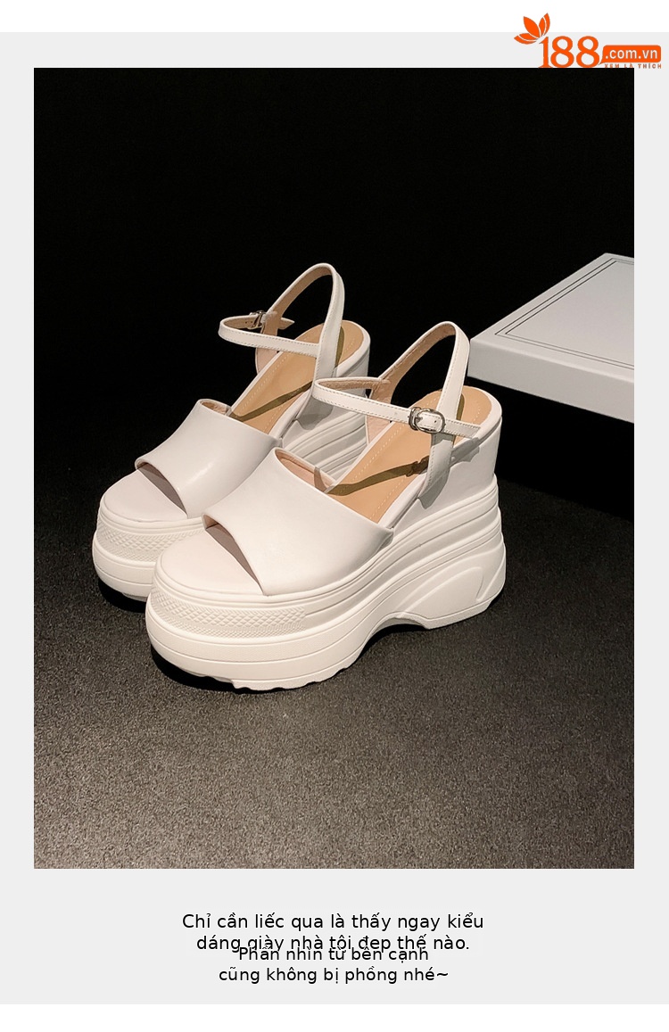 Sandal nữ đế dày da bò cao gót 14 cm phong cách La Mã — màu đen, màu trắng, màu mơ chi tiết 4