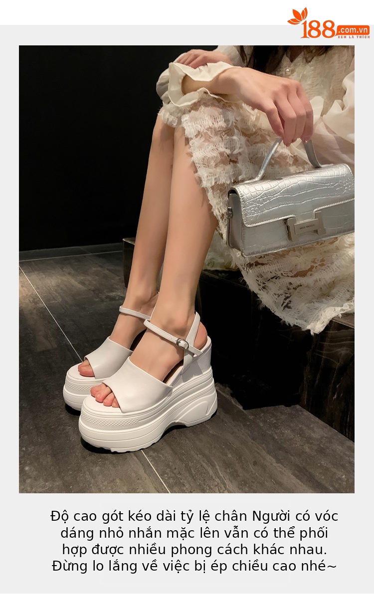 Sandal nữ đế dày da bò cao gót 14 cm phong cách La Mã — màu đen, màu trắng, màu mơ chi tiết 6