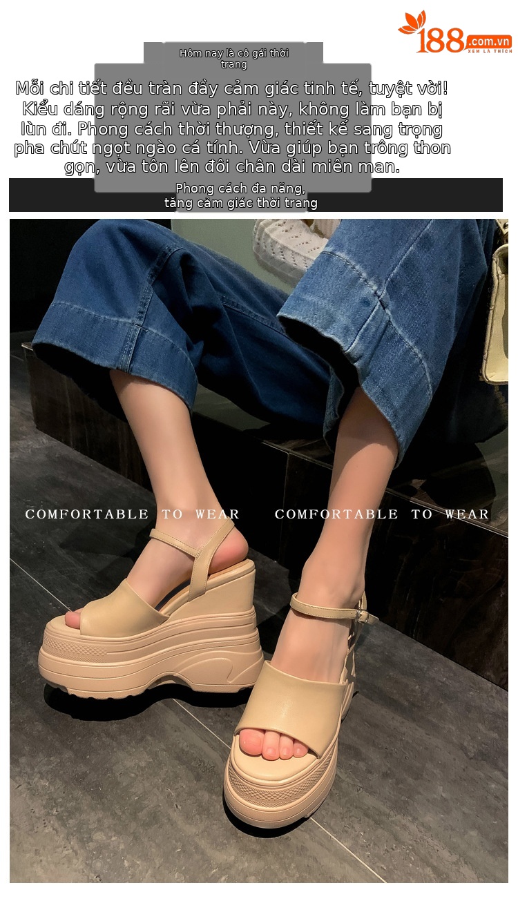 Sandal nữ đế dày da bò cao gót 14 cm phong cách La Mã — màu đen, màu trắng, màu mơ chi tiết 1