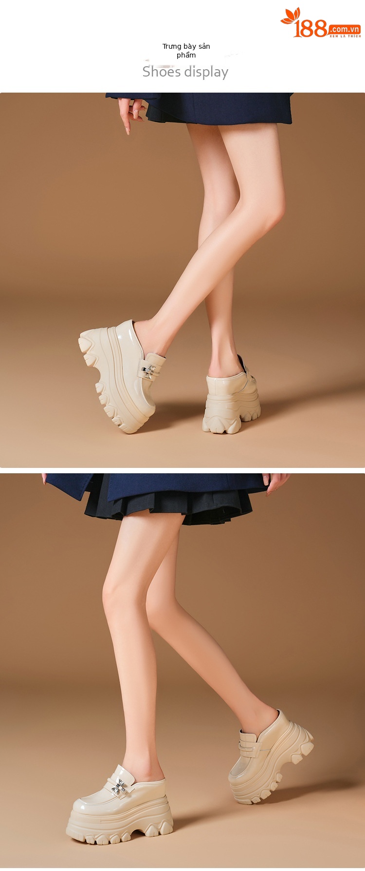 Sandal cao gót nữ mũi hở đế xuồng platform da bóng gót 12 cm — màu đen chi tiết 1