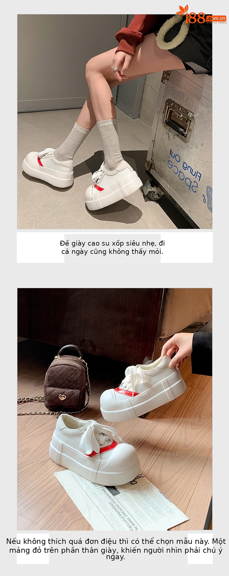 Giày sneaker nữ chunky đế dày tăng chiều cao, phối màu cổ điển — màu đen, màu trắng chi tiết 6