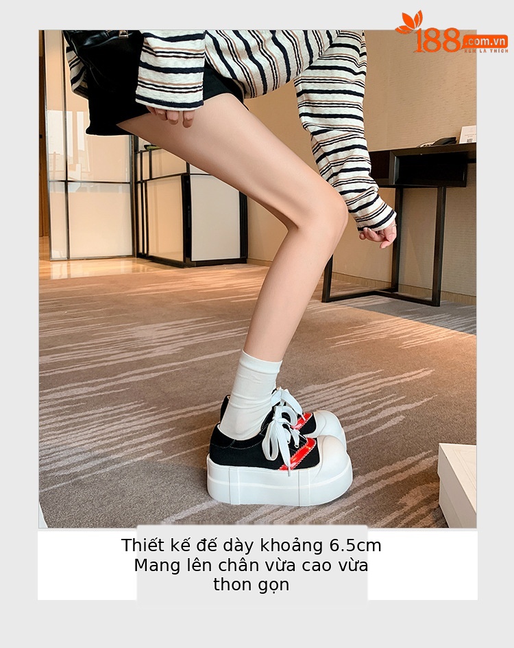 Giày sneaker nữ chunky đế dày tăng chiều cao, phối màu cổ điển — màu đen, màu trắng chi tiết 7