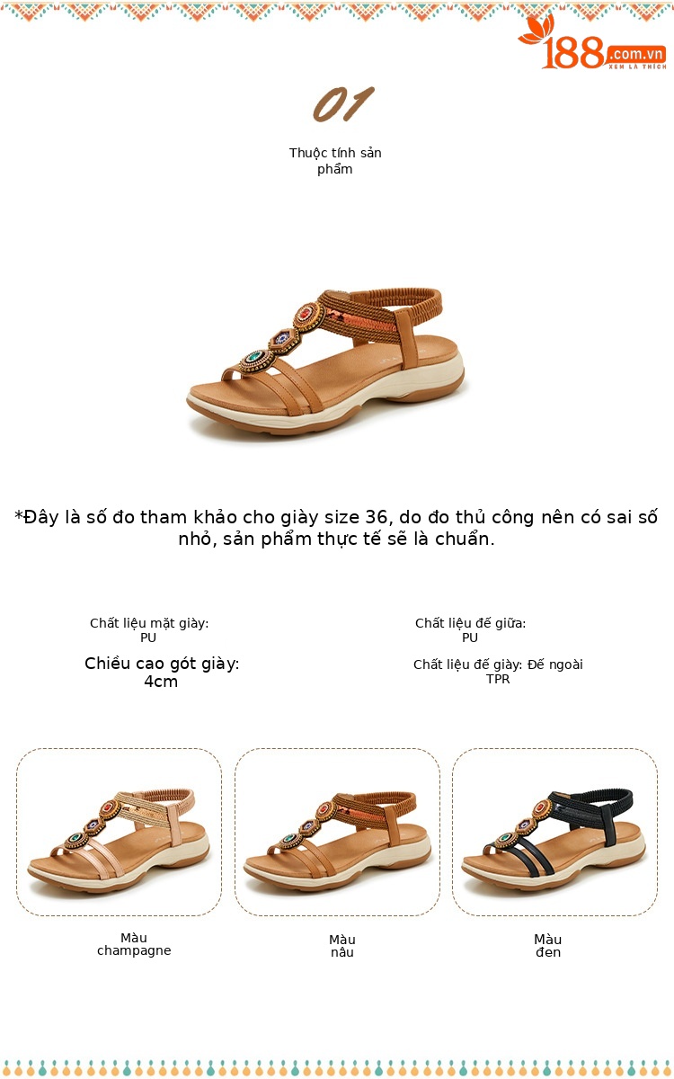 Sandal nữ đế xuồng platform phối đá màu cổ điển phong cách Amazon — màu nâu, Champagne màu, màu đen chi tiết 2