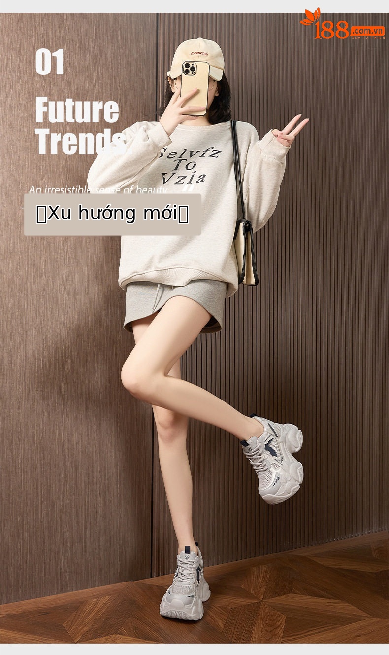 Giày sneaker nữ chạy bộ mesh thoáng đế dày êm ái — Trắng, Cam, Xám chi tiết 2