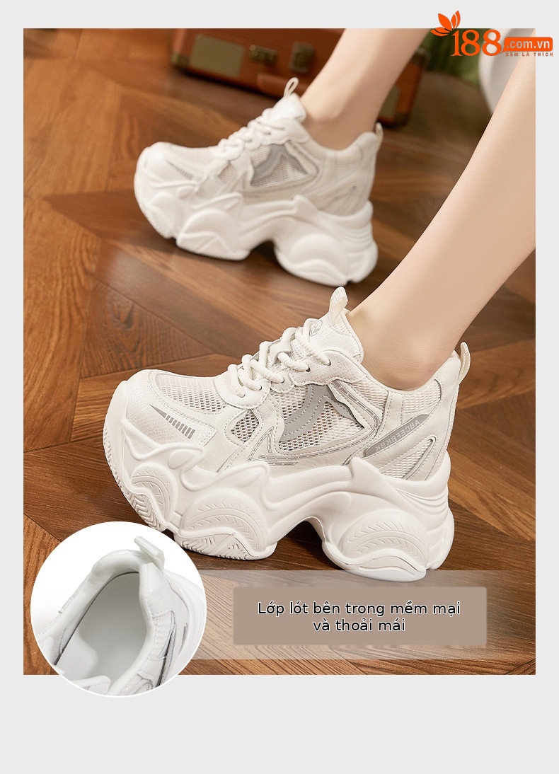 Giày sneaker nữ chạy bộ mesh thoáng đế dày êm ái — Trắng, Cam, Xám chi tiết 5