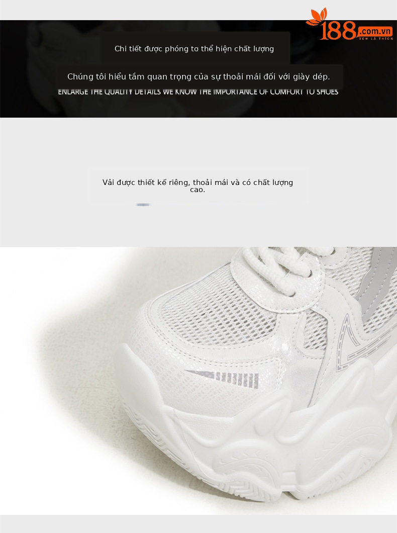 Giày sneaker nữ chạy bộ mesh thoáng đế dày êm ái — Trắng, Cam, Xám chi tiết 6