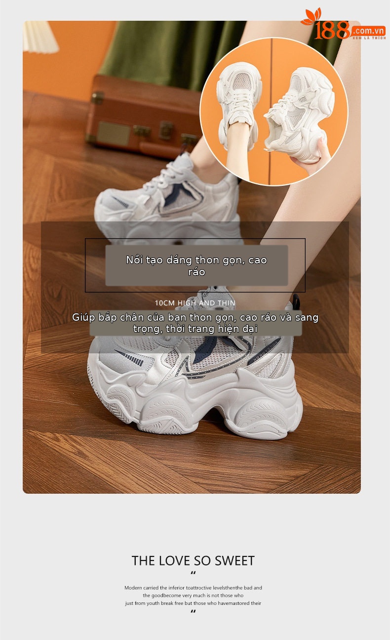 Giày sneaker nữ chạy bộ mesh thoáng đế dày êm ái — Trắng, Cam, Xám chi tiết 9