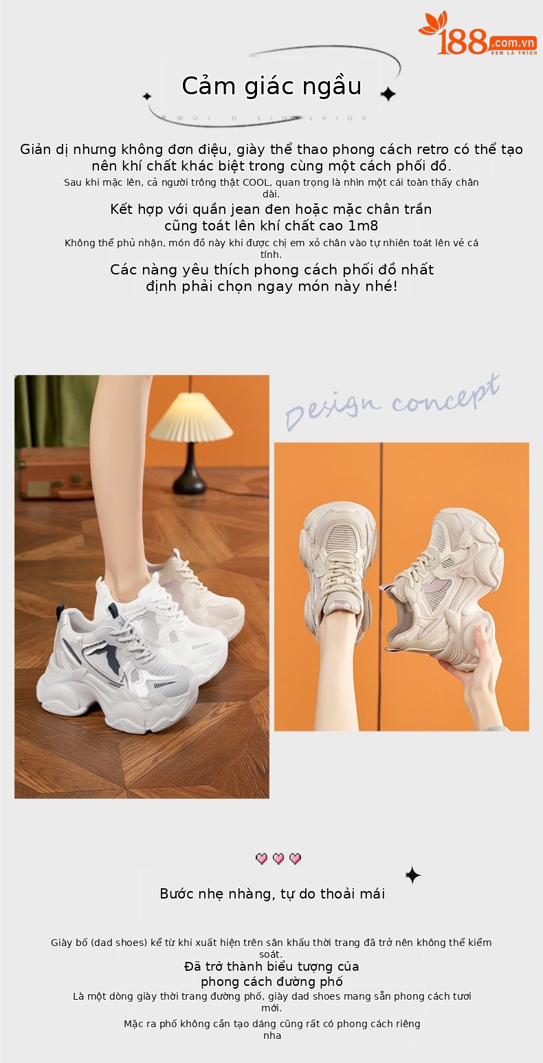 Giày sneaker nữ chạy bộ mesh thoáng đế dày êm ái — Trắng, Cam, Xám chi tiết 4