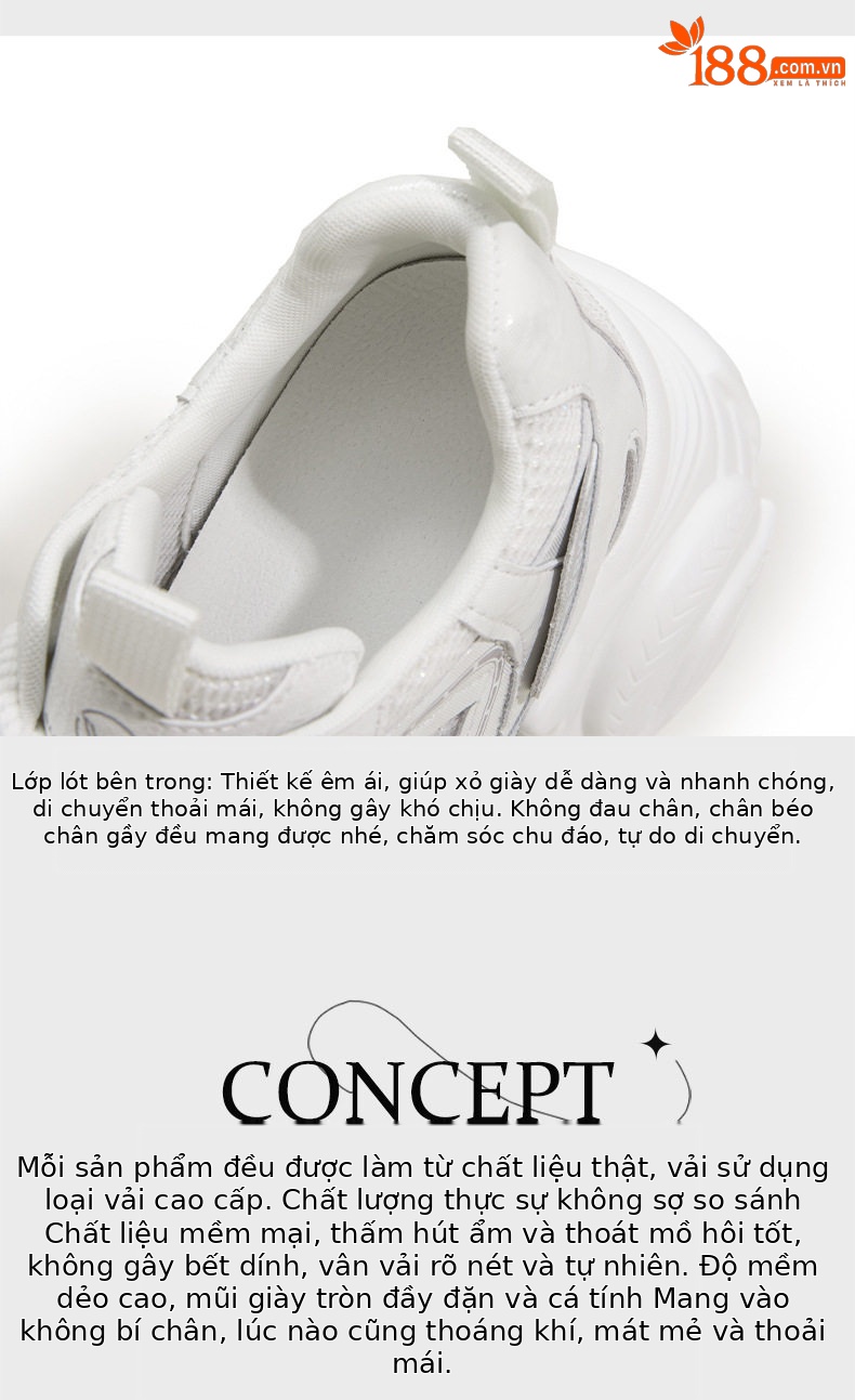 Giày sneaker nữ chạy bộ mesh thoáng đế dày êm ái — Trắng, Cam, Xám chi tiết 8