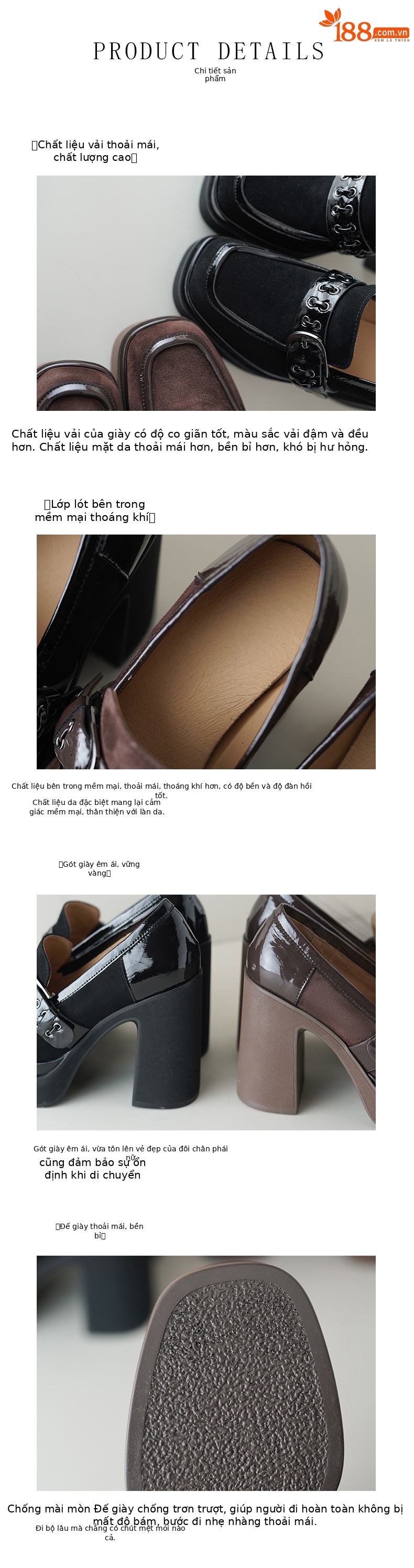 Giày loafer nữ gót vuông cao 12 cm, đế dày, khóa kim loại, phối màu — màu nâu, màu đen chi tiết 9