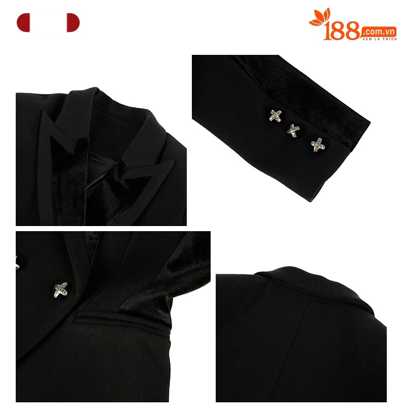 Áo blazer nữ dáng ôm tay dài màu đen phong cách công sở — đen chi tiết 2