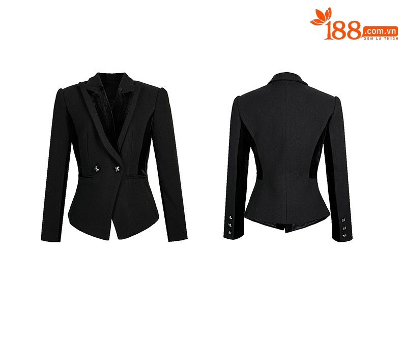 Áo blazer nữ dáng ôm tay dài màu đen phong cách công sở — đen chi tiết 3