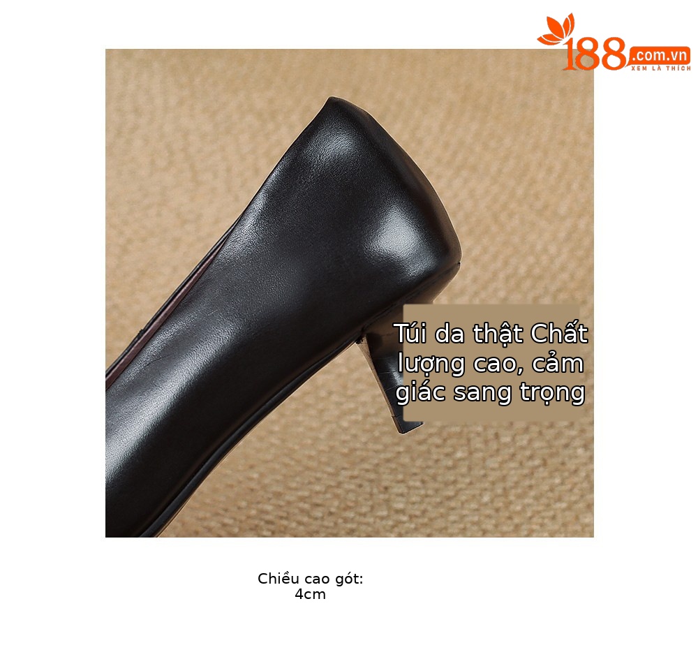 Giày nữ gót trung bình 4 cm mũi vuông da cừu kiểu bà ngoại đi làm — màu nâu chi tiết 19