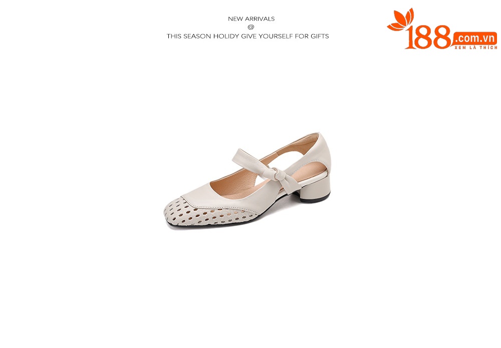 Sandal nữ gót vuông 3,5 cm mũi kín hở cạnh kiểu mới — màu trắng ngà chi tiết 4