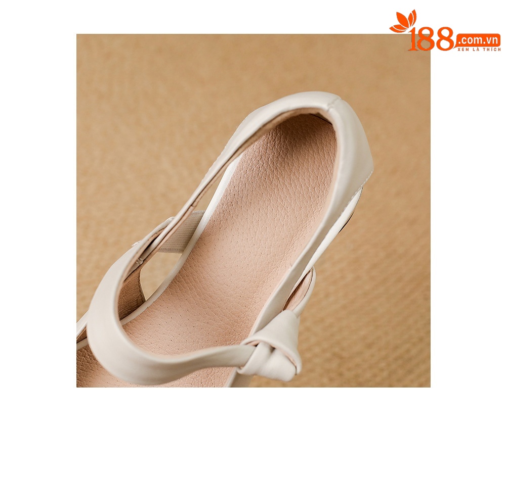 Sandal nữ gót vuông 3,5 cm mũi kín hở cạnh kiểu mới — màu trắng ngà chi tiết 18