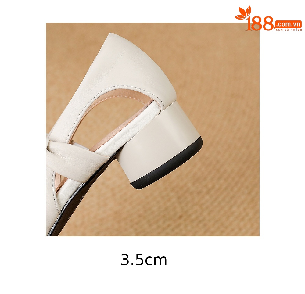 Sandal nữ gót vuông 3,5 cm mũi kín hở cạnh kiểu mới — màu trắng ngà chi tiết 19