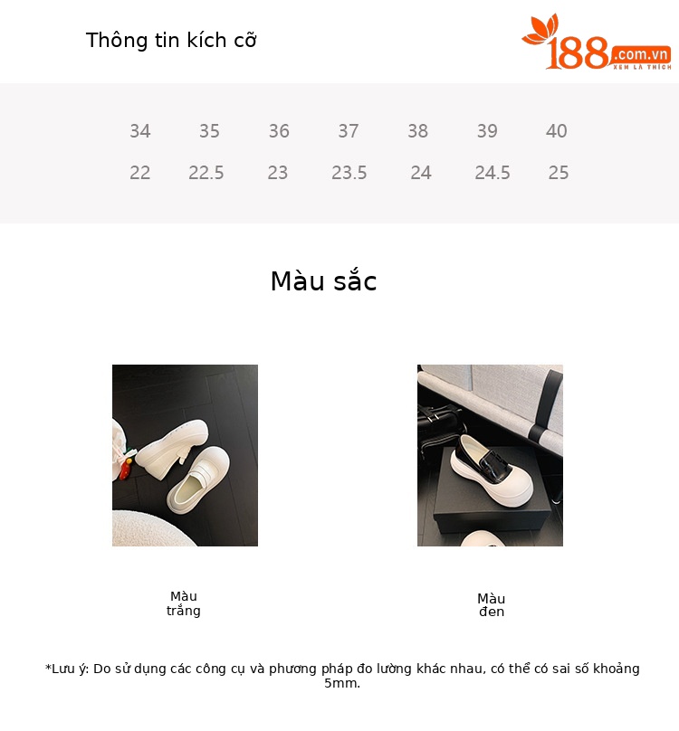 Giày loafer nữ đế dày 5cm da thật phong cách sneaker chunky — màu đen, màu trắng chi tiết 3