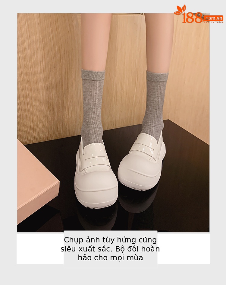 Giày loafer nữ đế dày 5cm da thật phong cách sneaker chunky — màu đen, màu trắng chi tiết 6