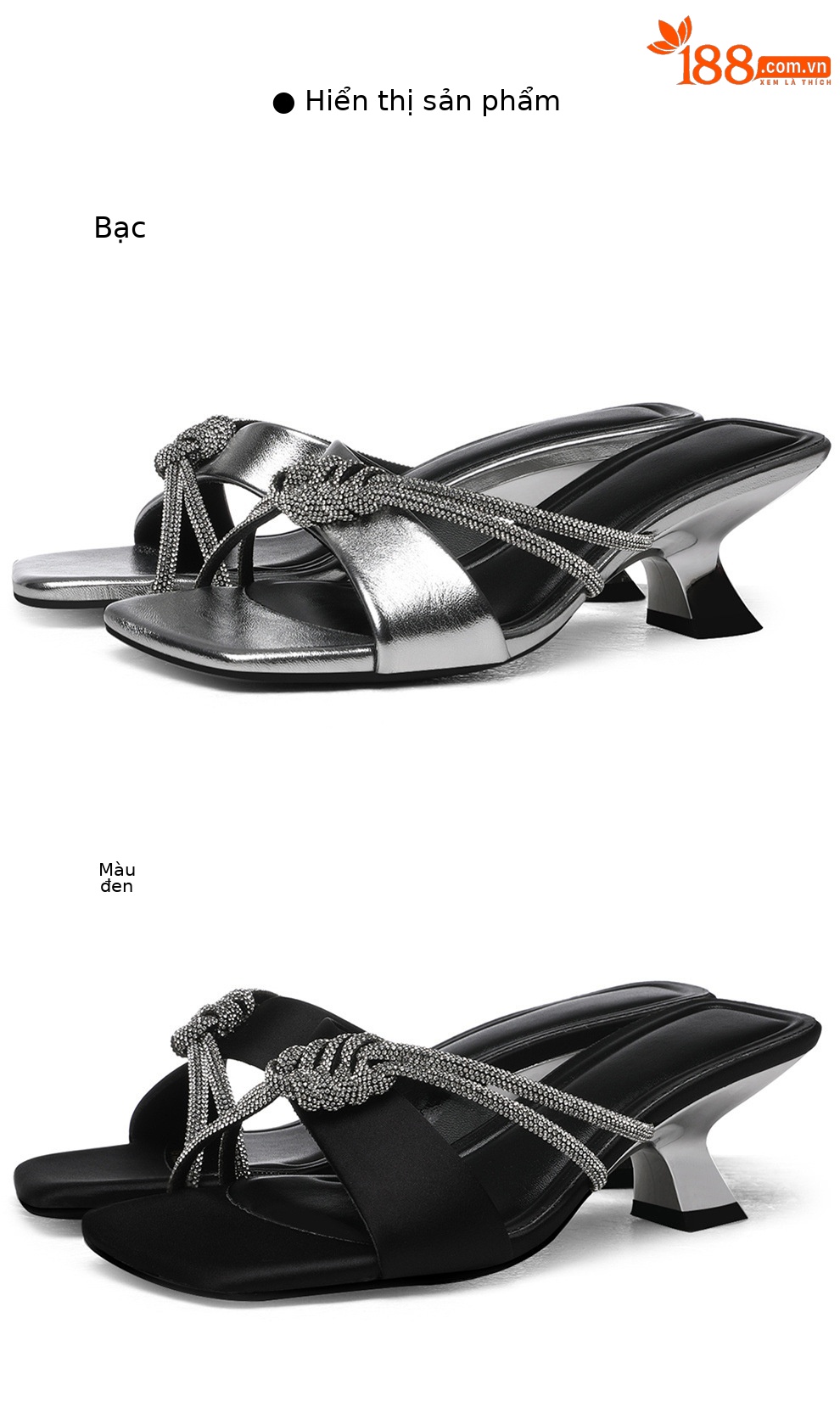Sandal cao gót nữ hở mũi phong cách Pháp vintage bạc sang trọng — 6063 Bạc, 6063 Da đen chi tiết 23