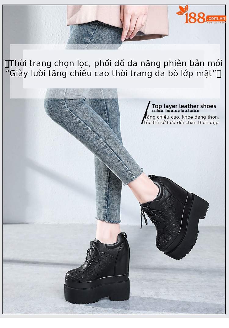 Giày sneaker nữ đế dày tăng chiều cao 16 cm, dây buộc, thiết kế hở mũi — màu đen chi tiết 1