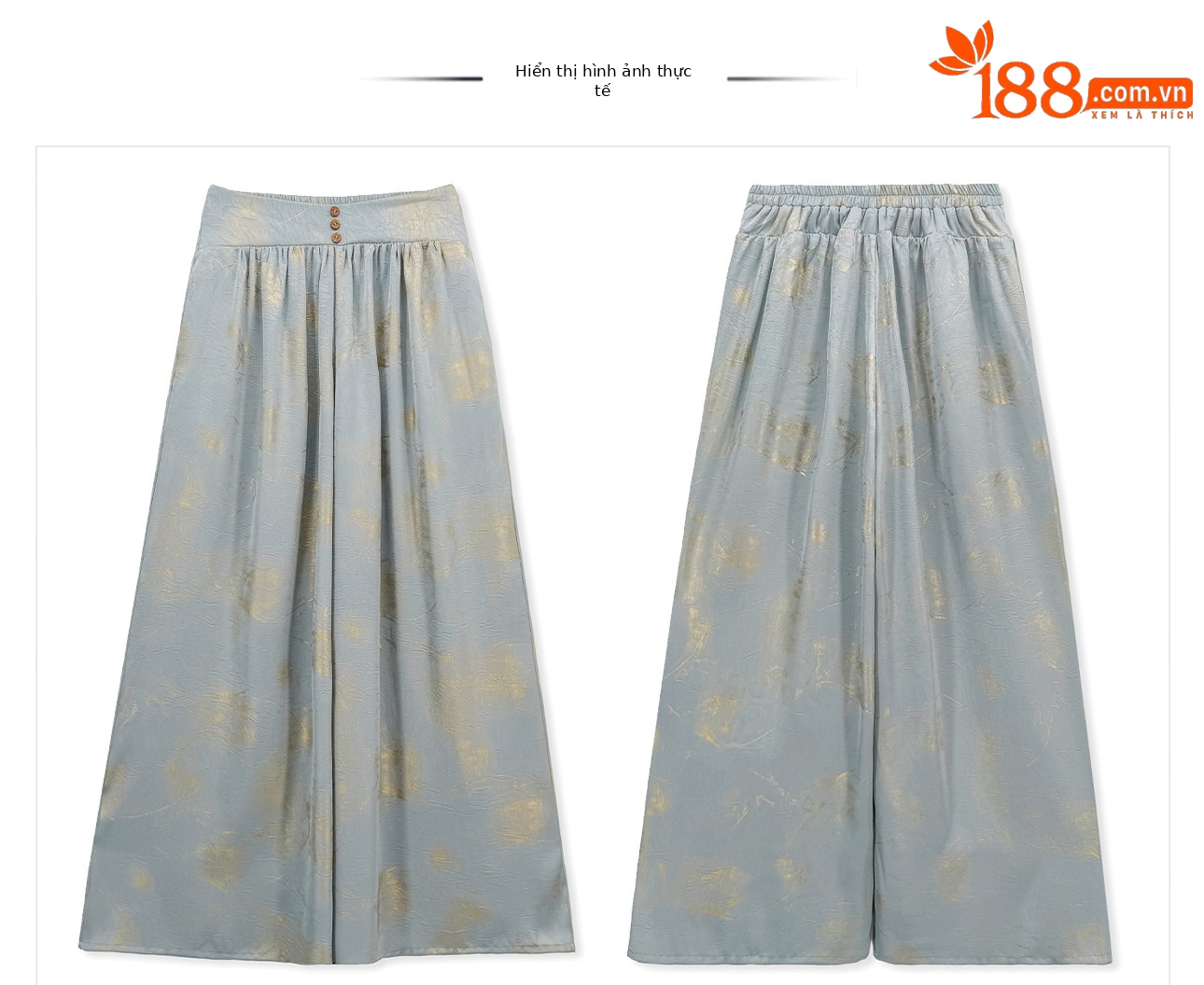 Quần culottes nữ ống rộng dáng dài chất liệu nhăn nhẹ phong cách quốc phong — Xanh da trờicolor chi tiết 1