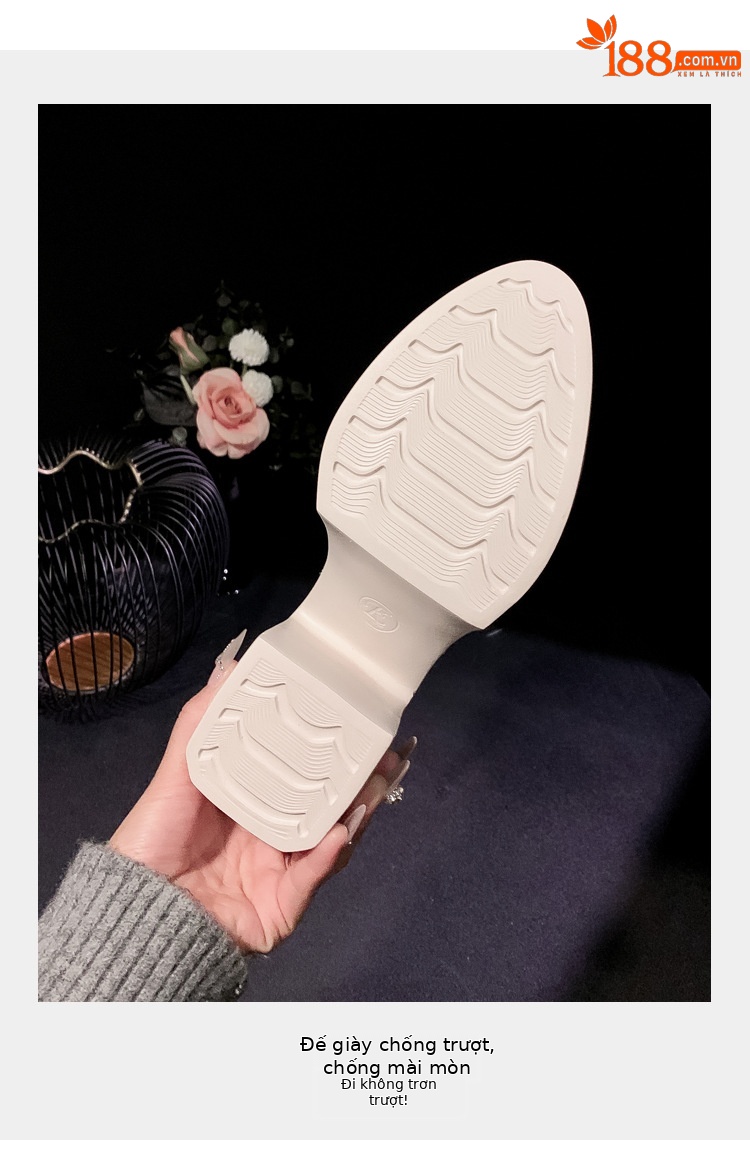 Boot nữ cổ thấp họa tiết ren hoa, gót cao 9 cm, mũi nhọn lưới thoáng khí — màu đen, màu trắng ngà chi tiết 6