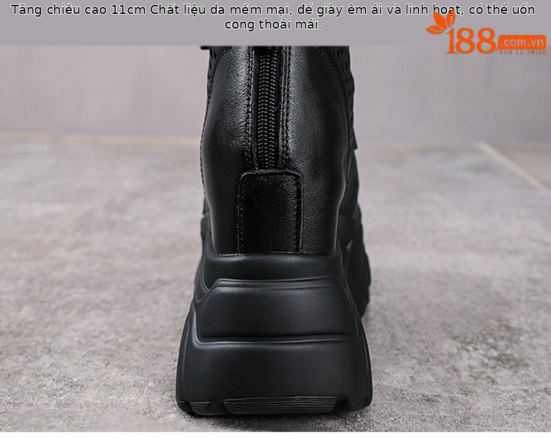 Sandal cao gót nữ da bò thật kiểu La Mã quai buộc hở mũi đế dày 11 cm — màu đen chi tiết 8