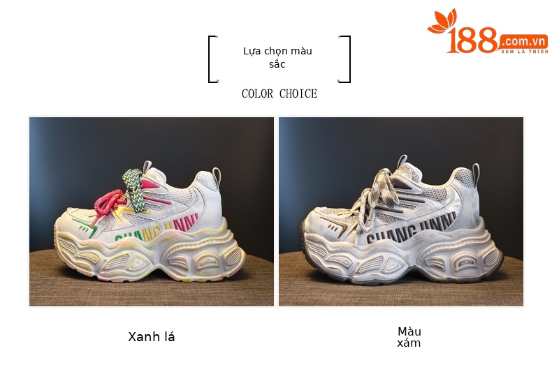 Giày sneaker nữ đế dày tăng chiều cao phong cách dad shoes — xanh lá cây chi tiết 2
