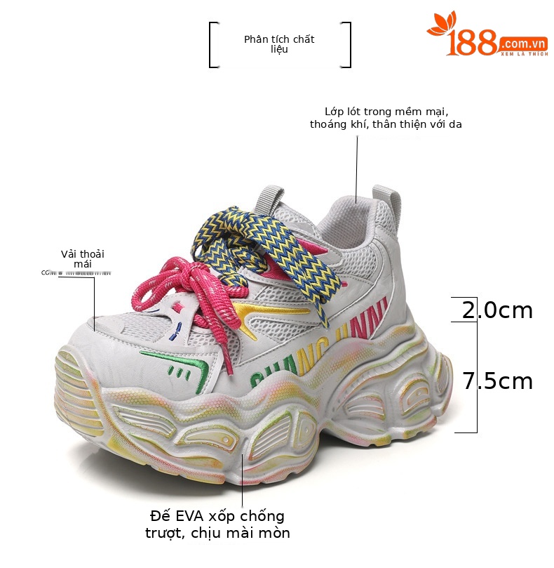 Giày sneaker nữ đế dày tăng chiều cao phong cách dad shoes — xanh lá cây chi tiết 3