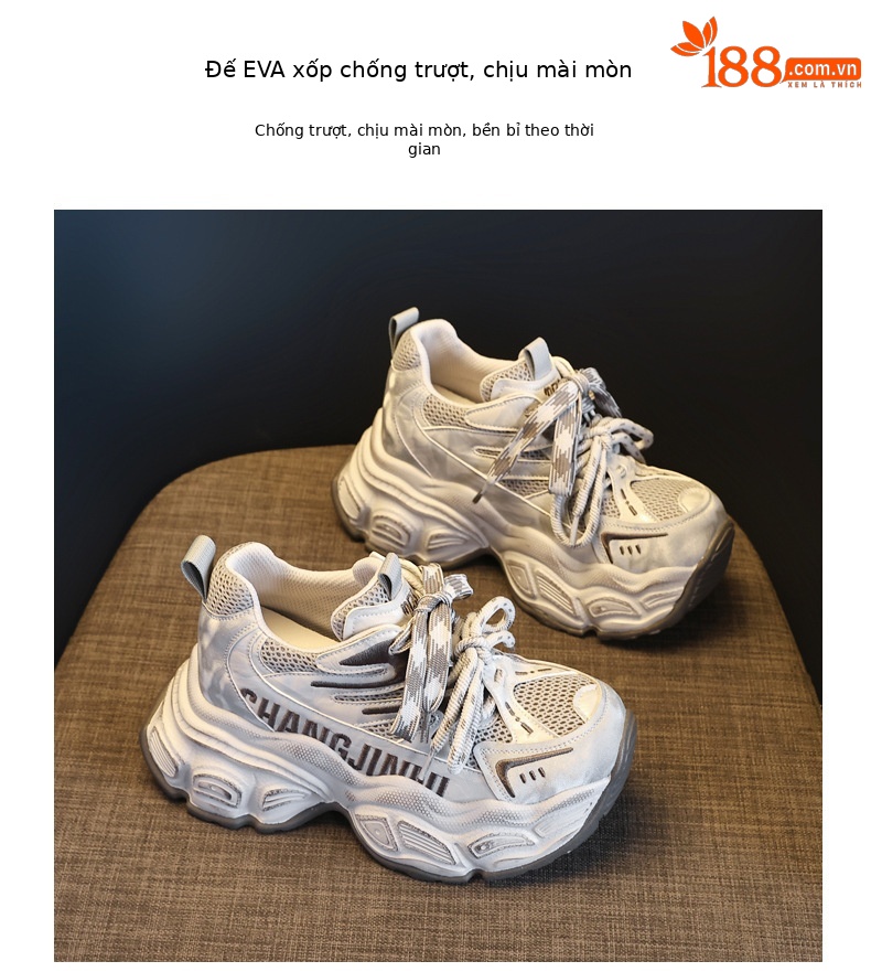 Giày sneaker nữ đế dày tăng chiều cao phong cách dad shoes — xanh lá cây chi tiết 10