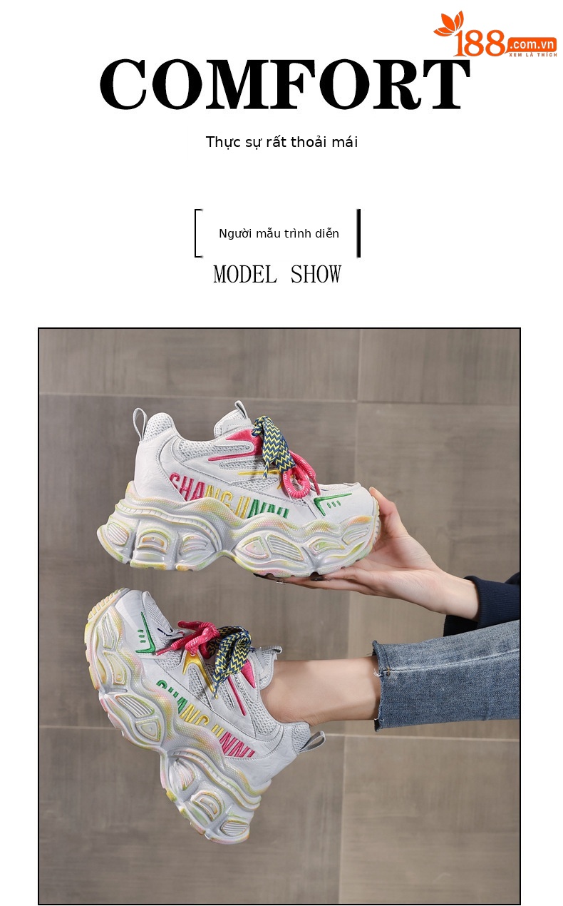 Giày sneaker nữ đế dày tăng chiều cao phong cách dad shoes — xanh lá cây chi tiết 11