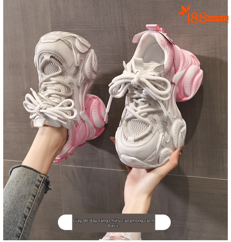 Giày sneaker nữ chunky đế dày phối màu thời trang, đế bánh xốp mềm thoải mái — màu hồng chi tiết 1