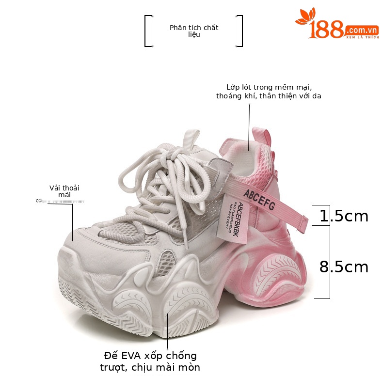 Giày sneaker nữ chunky đế dày phối màu thời trang, đế bánh xốp mềm thoải mái — màu hồng chi tiết 2