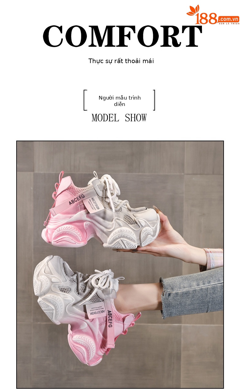 Giày sneaker nữ chunky đế dày phối màu thời trang, đế bánh xốp mềm thoải mái — màu hồng chi tiết 10