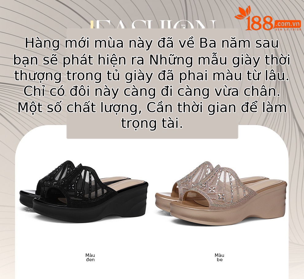 Sandal nữ đế xuồng cao 6 cm, mũi hở, quai ngang đính đá, phong cách thời trang — 6073 Da đen, 6073 Vàng chi tiết 1