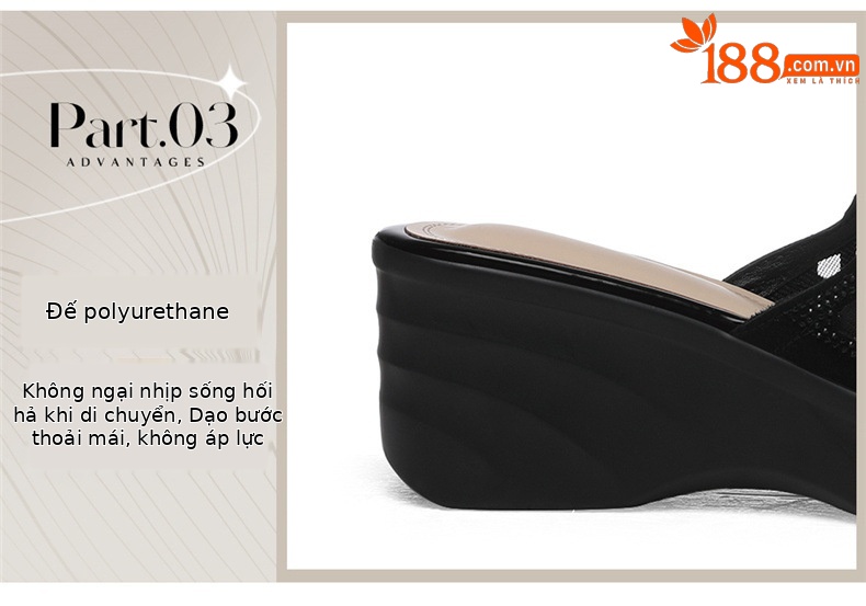 Sandal nữ đế xuồng cao 6 cm, mũi hở, quai ngang đính đá, phong cách thời trang — 6073 Da đen, 6073 Vàng chi tiết 22