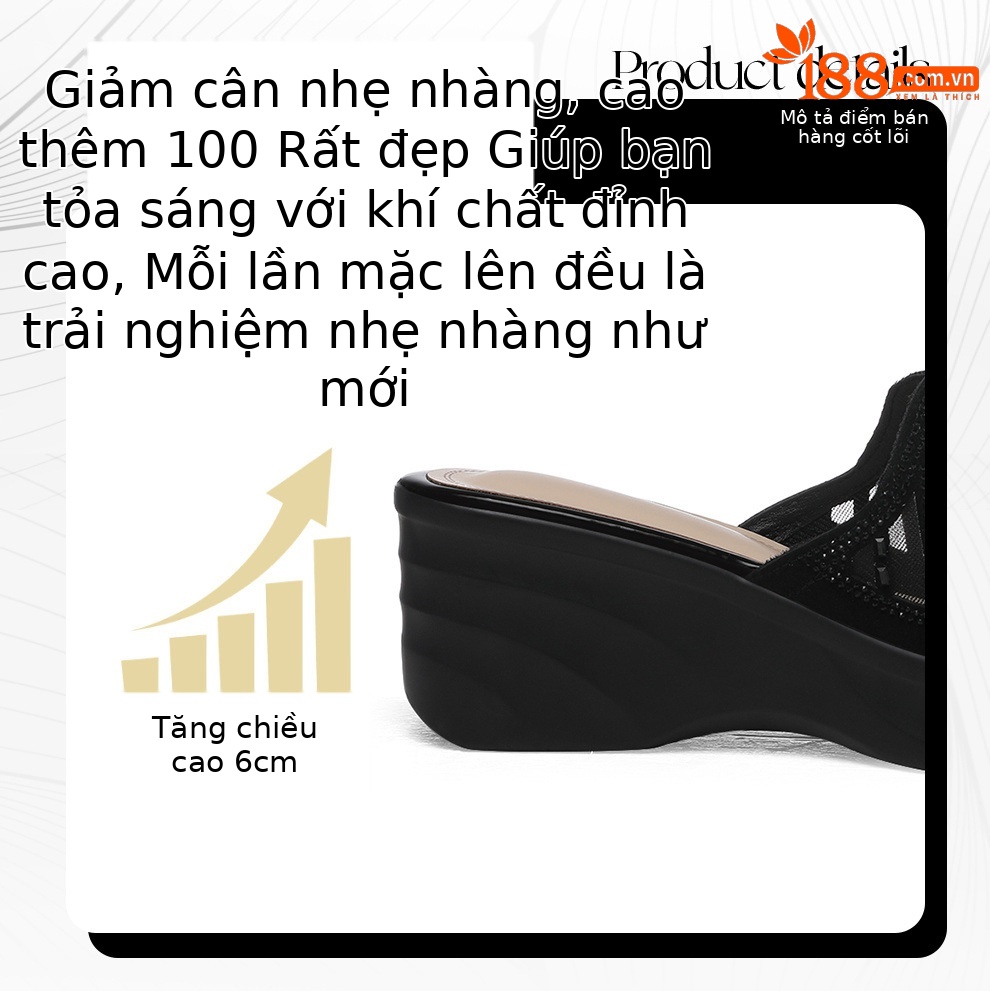 Sandal nữ đế dày 6cm gót nêm mùa hè 2026 phong cách thời trang mẹ — 6073 Da đen, 6073 Vàng chi tiết 3
