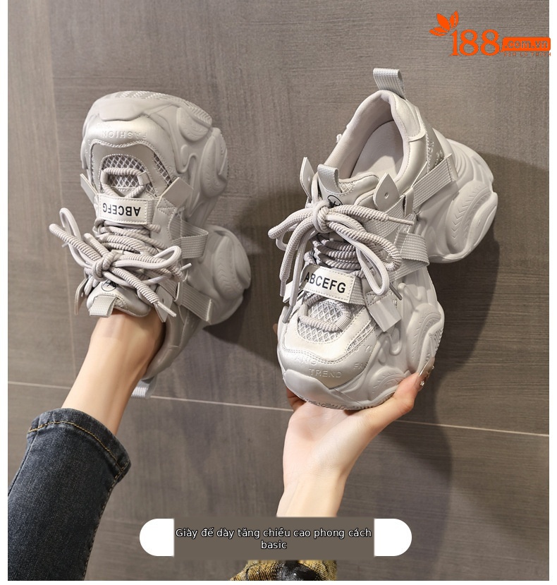 Giày sneaker nữ đế dày tăng chiều cao 10cm phong cách thể thao — màu trắng chi tiết 1