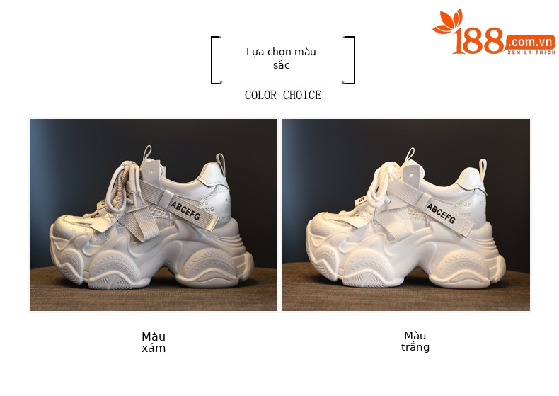 Giày sneaker nữ đế dày tăng chiều cao 10cm phong cách thể thao — màu trắng chi tiết 2